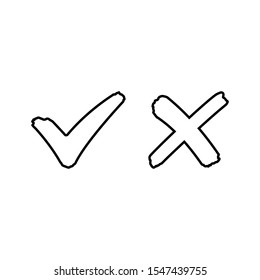 Check mark and cross sign line outline icon