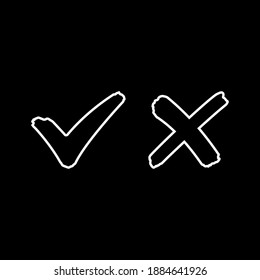 Icono de marca de verificación y contorno de línea de señas cruzadas