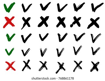 Check mark and cross signs.