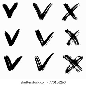 Check mark and cross signs. Dry Brush strokes