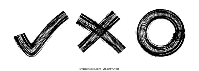 Häkchen und Kreuzzeichen. Scribble Grunge-Checkmark-Icons-Kollektion. Marker, Stift und Stift - Häkchen setzen Zeichen