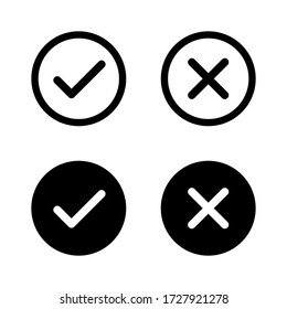 Check mark cross signs. Vector isolated elements. Check mark circle black icons signs vector. Vote symbol isolated vector tick elements. EPS 10