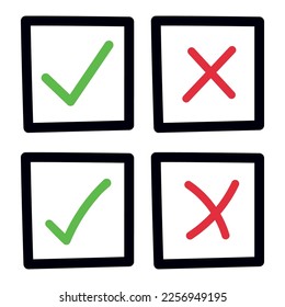 Check Mark And Cross Square Hand Drawn Collection Vectorart