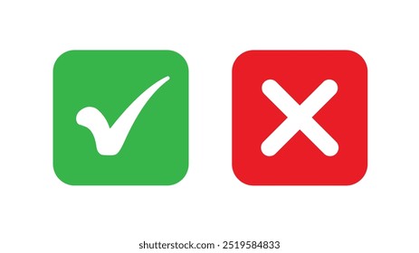 Marca de verificação e símbolo de cruz