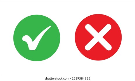 Marca de verificação e símbolo de cruz