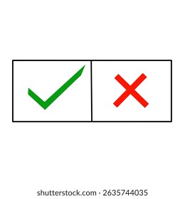 Marca de verificação e símbolo de cruz.