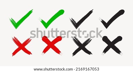 Check mark and cross symbol button. Hand drawn vector illustration