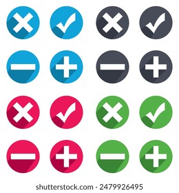 Check mark and Cross symbol icon vector. Plus and minus symbol icon on white background. EPS 10. Vector illustration. EPS 10
