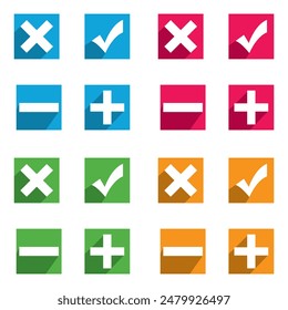 Check mark and Cross symbol icon vector. Plus and minus symbol icon on white background. EPS 10. Vector illustration. EPS 10
