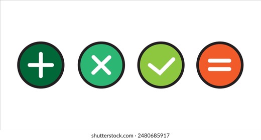 Check mark and Cross symbol icon vector. Plus and minus symbol icon with full color vector illustration 