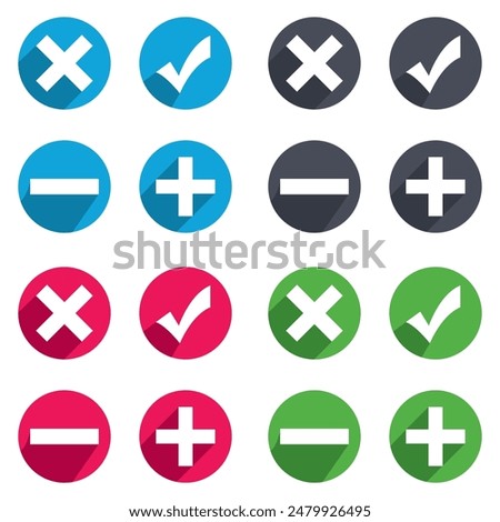 Check mark and Cross symbol icon vector. Plus and minus symbol icon on white background. EPS 10. Vector illustration. EPS 10
