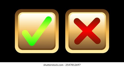 Check mark and cross symbol on gold button