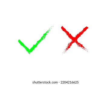 Check mark and cross symbol with painted 
