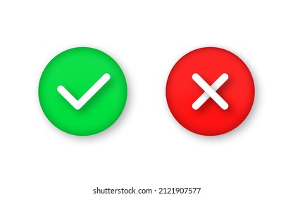 Check mark and cross symbols. 3d render style check mark and cross icon. Right and wrong, yes and no, correct and incorrect. 3d realistic icon. Vector