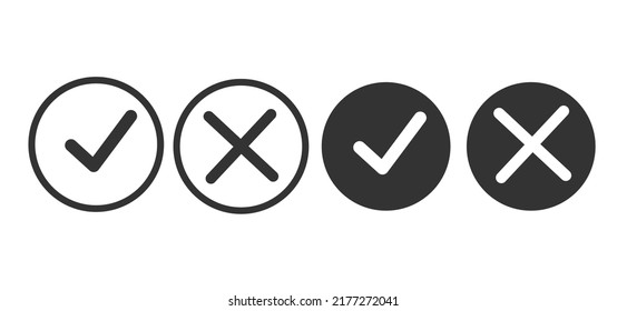 Check mark and cross mark symbols icon element in circle Simple ok yes no graphic design. Right checkmark symbol accepted and rejected. Vector illustration