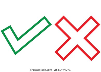 Check mark and cross mark symbols icon element in circle Simple ok yes no graphic design. Right checkmark symbol accepted and rejected. Vector illustration