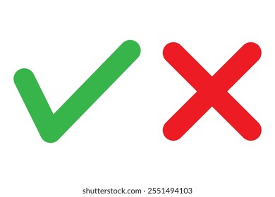 Check mark and cross mark symbols icon element in circle Simple ok yes no graphic design. Right checkmark symbol accepted and rejected. Vector illustration