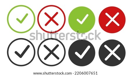 Check mark and cross mark symbols icon element in circle Simple ok yes no graphic design. Right checkmark symbol accepted and rejected. Vector illustration