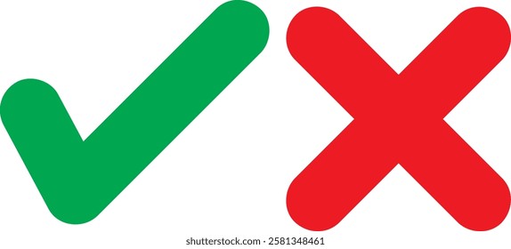 Check mark and cross vector element illustration. Green yes sign and red no symbol.