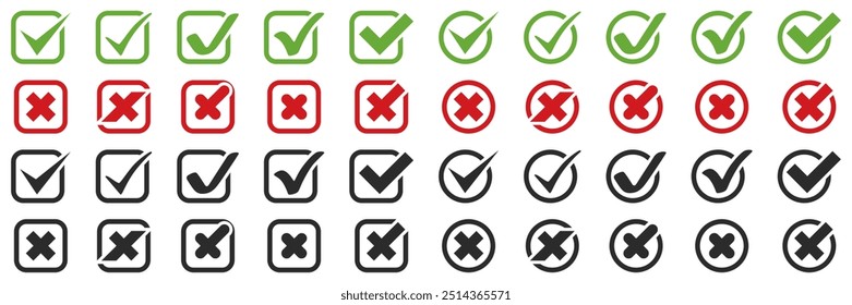 Check Mark and Cross Vector Icons, button, symbol. Check Mark and Cross Vector Icon