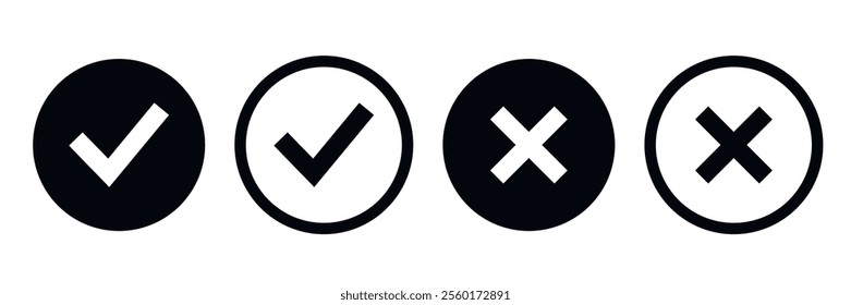 Check mark and cross vector Icons. Button checkmark and x or confirm.