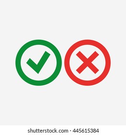 Marca de verificación e iconos de vectores cruzados