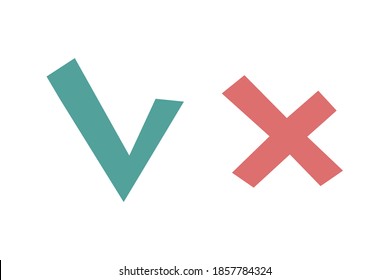 Check mark and cross. Vector illustration, with images of signs indicating the pros and cons, for printing on packaging, poster, information banner