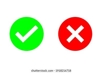 Check mark and cross or x icon in flat style on white background