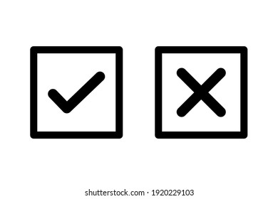 Check mark and cross or x icon in flat style on white background