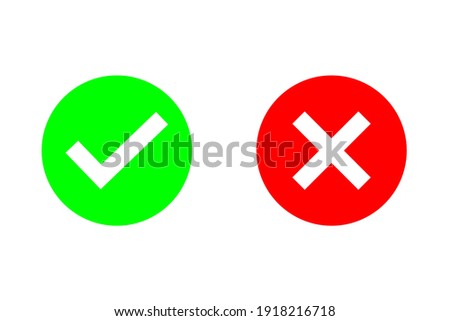 Check mark and cross or x icon in flat style on white background