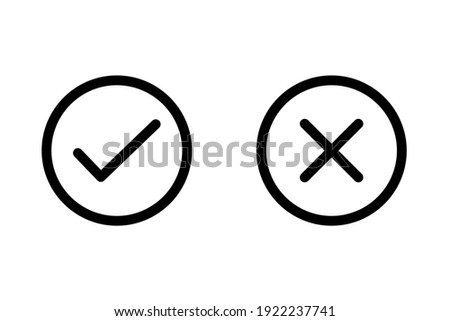 Check mark and cross or x icon in flat style on white background