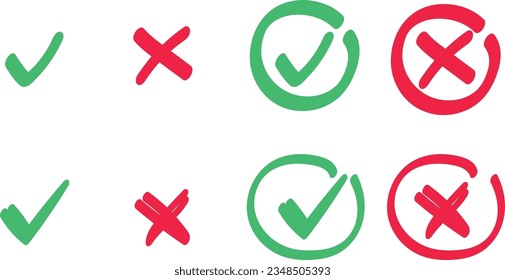 Check mark and Cross. Yes and no. Right and wrong, Hand drawn, Choice. Approved icon. Choose