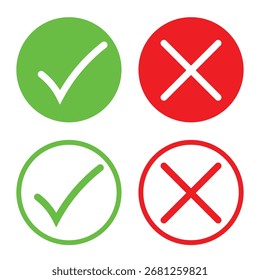 Check mark and cross mark. Yes and no icon.