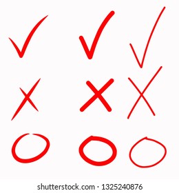 Check mark crosses and circles hand drawn marks symbol 