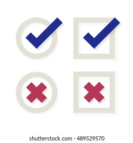 Check mark and crosses. Yes and No icons