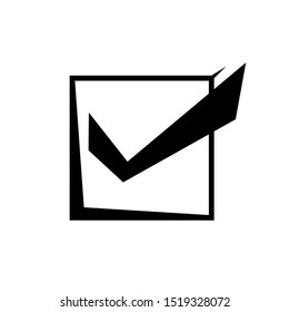 Check mark in a Cube with a white background. Check list button sign. Vector Illustration