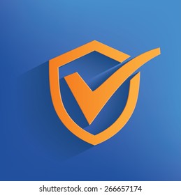 Check mark design on blue background,clean vector
