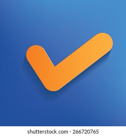 Check mark design on blue background,clean vector