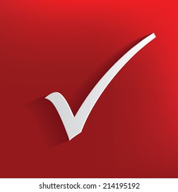 Check mark design on red background,clean vector