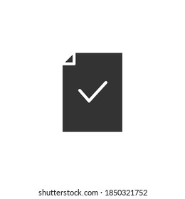 Check mark document icon. Approve silhouette symbol. Check list vector illustration. Isolated on white. Confirmed information.