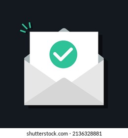 Check Mark Document In Mail Envelope. Approved Document. Vector Illustration