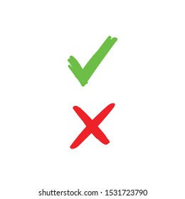 Check mark doodles. Green tick and Red x cross. Checkmark icons.