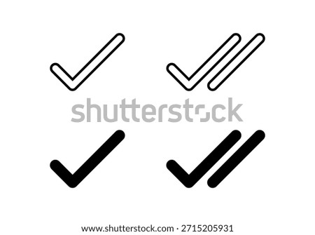 Check mark and double tick icon. Sent message symbol
