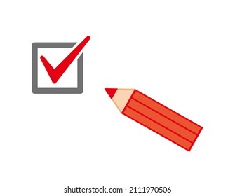 A check mark drawn on the inside of the box. pencil .