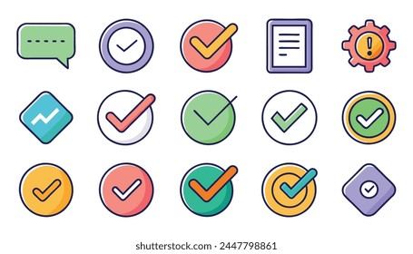 Check mark editable stroke colorful icons set isolated flat vector pro collection illustration on white background