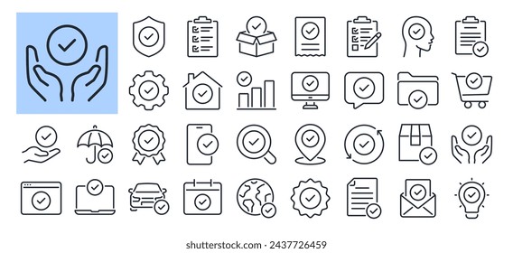 Check mark editable stroke outline icons set isolated on white background flat vector illustration. Pixel perfect. 64 x 64