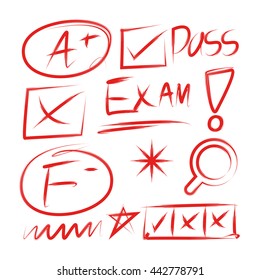 check mark, exam results, highlighter elements