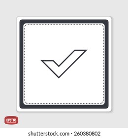 Check mark. Flat design style. Made vector illustration. Emblem or label with shadow.