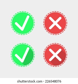 Check mark flat icons on gray background, 2d illustration, vector, eps 8