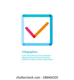Check mark flat line icon infographic illustration template for web or brochure. OK, done, complete, choice concept.